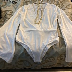 Off White Body Suit Skirt Set